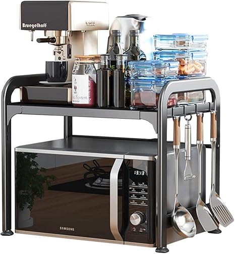 Amazon 電子レンジラック キッチンカウンター棚拡張可能で高さ調整可能電子レンジ棚カウンタートップ収納棚オーガナイザーシェルフキッチン収納 用 ブラック キッチンワゴン 収納カート オンライン通販