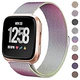 CAVN Metal Bands Compatible for Fitbit Versa Bands/Versa Lite Edition Bands for Women Men, Replacement Stainless Steel Wristband Accessories Strap