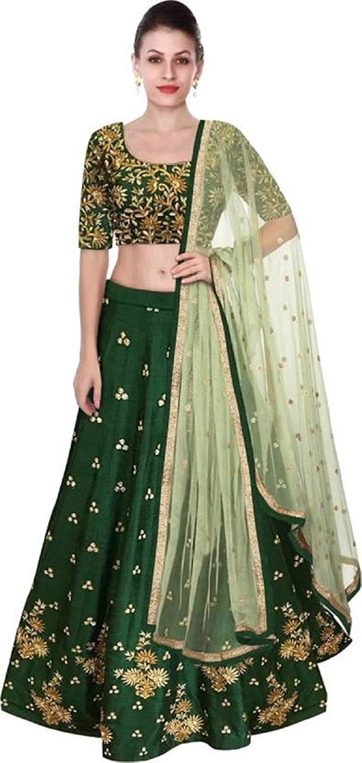smily creation women's silk semi-stitched lehenga choli (green_free size)