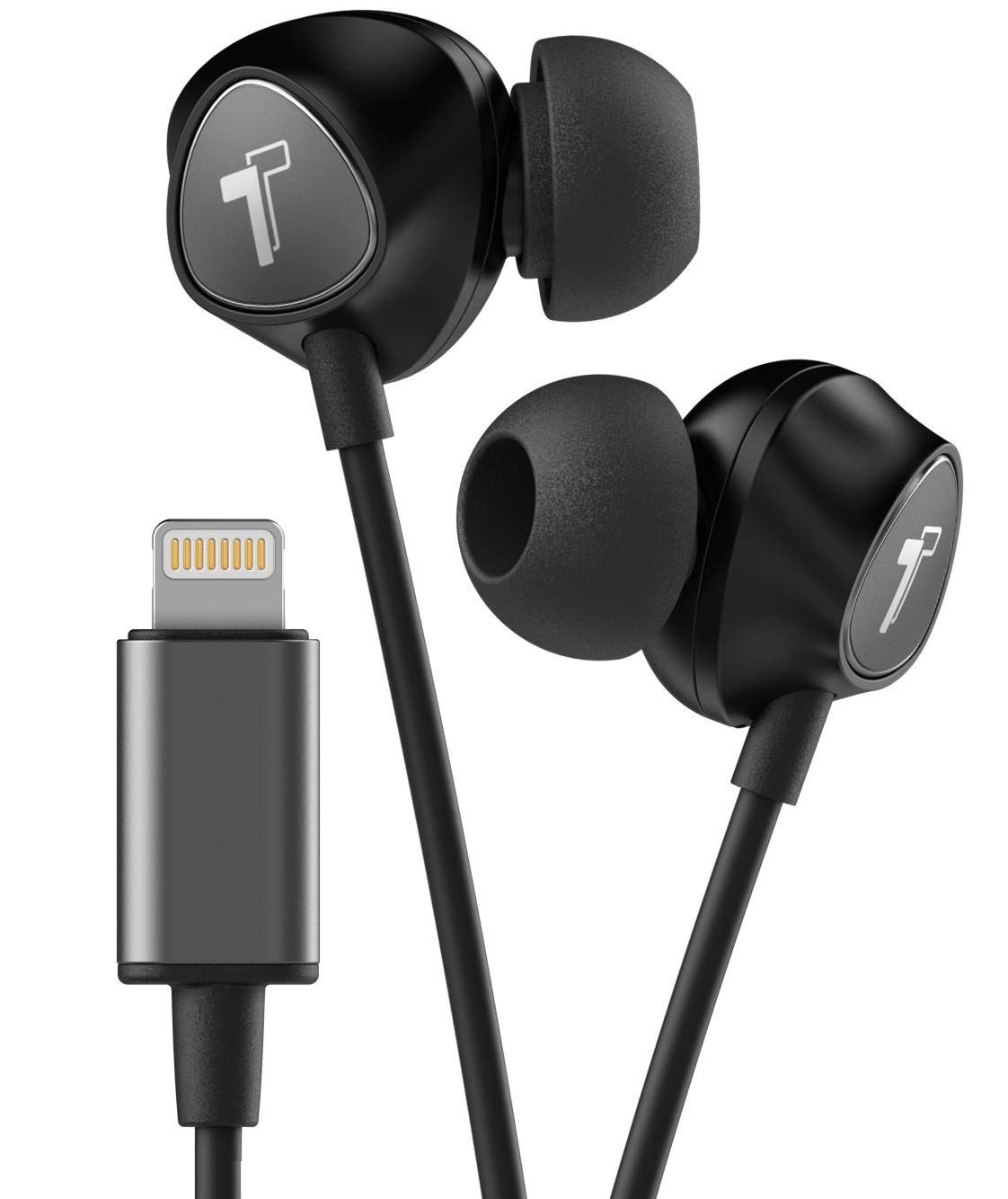 Thore iPhone Earphones (MFi Apple Certified) In Ear Wired Earbuds with Lightning Connector (Inline Volume and Mic) (Black)