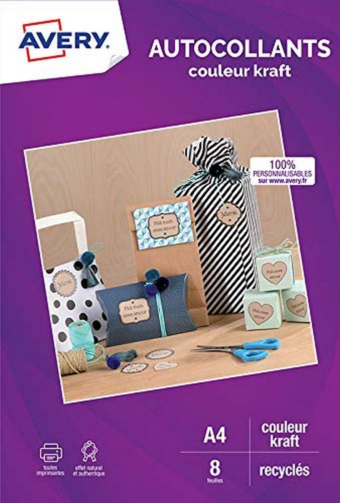 Avery – 8 Stickers A4 Kraft Side – Printing: Inkjet