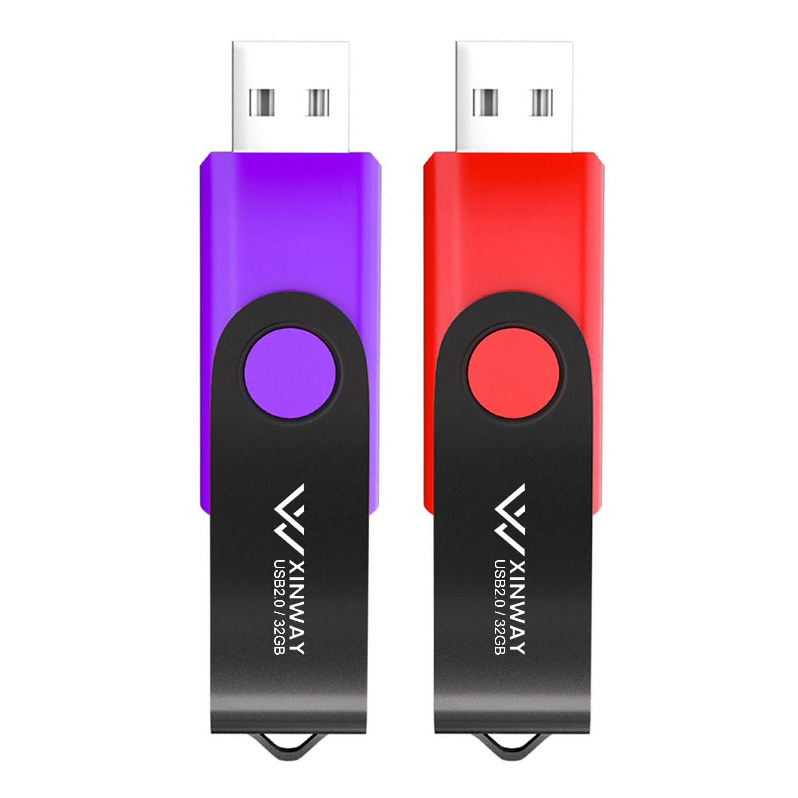 XinwaY USB Flash Drive 32GB Memory Stick Thumb Drive Swivel Design Jump Drive, (2 Pack 32GB - Red Purple)