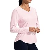 MIER Long Sleeve Workout Tops for Women UPF 50+ SPF UV Protection Sun Shirts Dry Fit Athletic Running Gym Tshirt, V-Neck