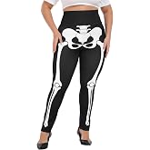 HDE Womens Plus Size Graphic Leggings High Waist Stretch Halloween Costume Full Ankle Length Soft Footless Opaque Tights