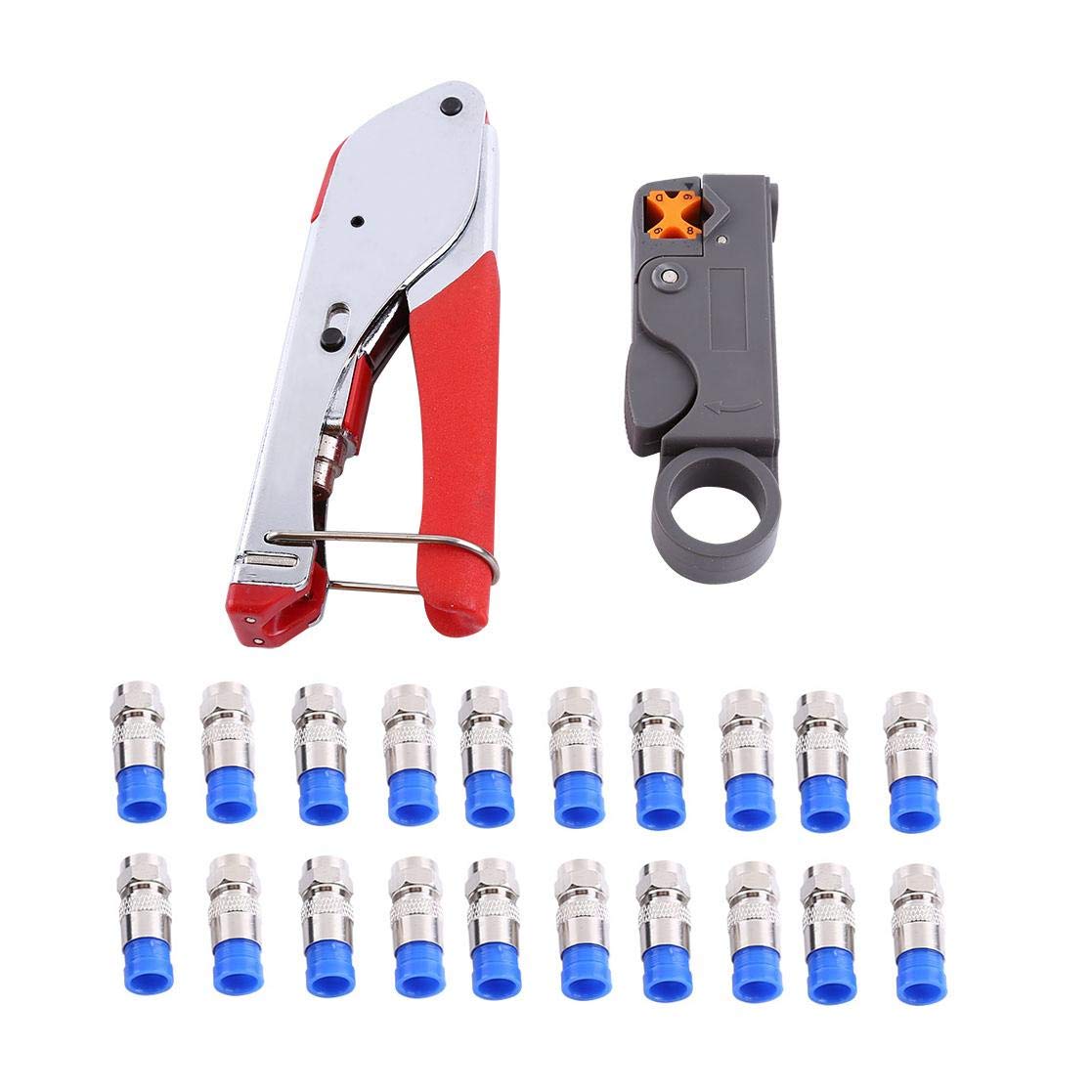Samfox Coaxial, Coaxial Cable Wire Stripper RG6/RG59 Compression F Connector Wire Crimping Pliers Tool