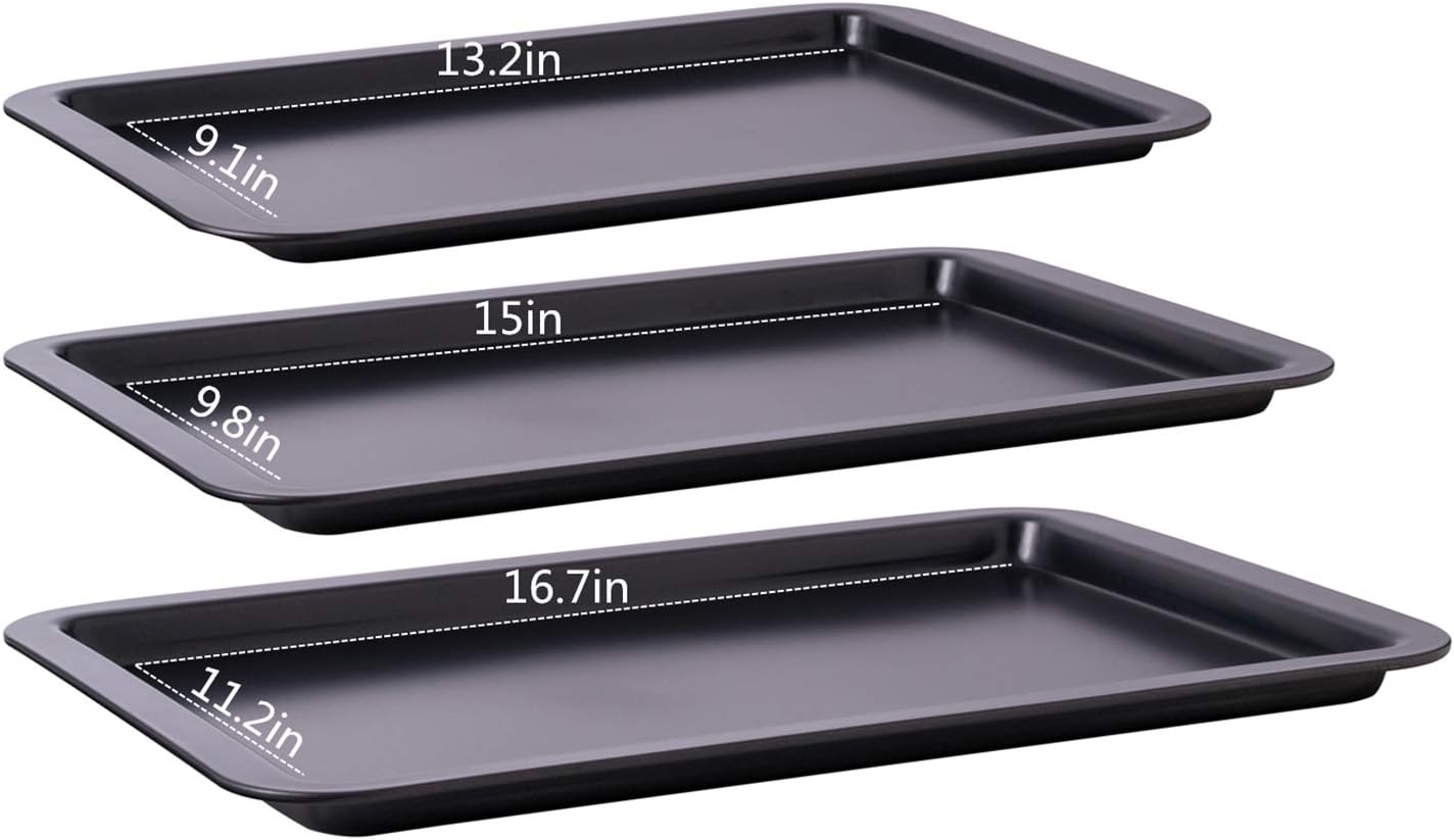 Amazqi Baking Sheet Nonstick, Cookie Sheets for Baking Nonstick 3 Set, Heavy Duty Large Size Carbon Steel 15/17/19 Inch Premium Baking Pan Tray, Non Toxic Durable Easy Clean for Home Use: Kitchen & Dining