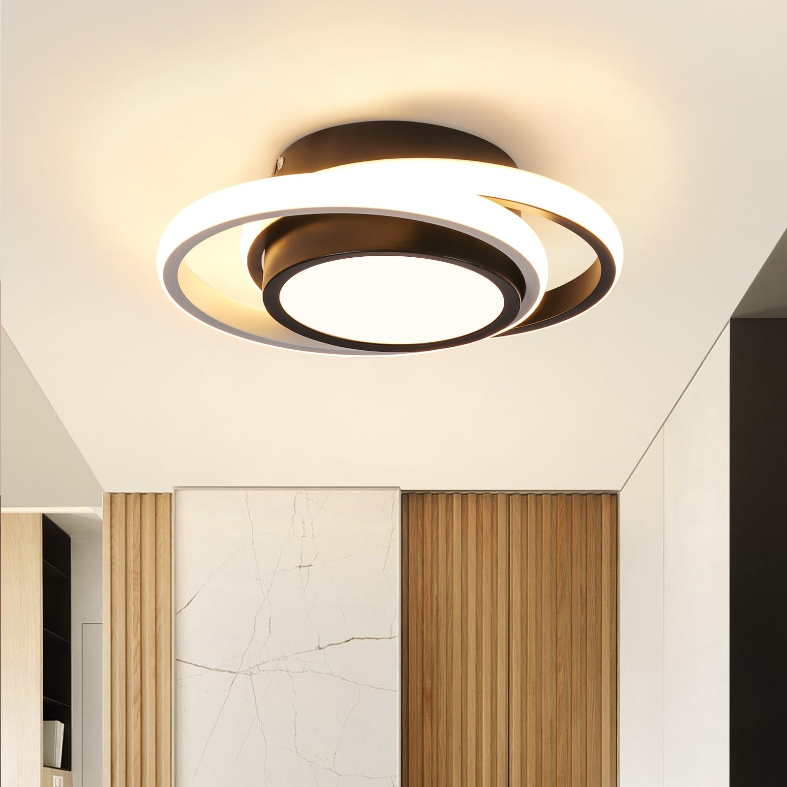 EIDISUNY Modern Round Ceiling Lights Fixture - Creative White Black LED Ceiling Lamp for Bedroom, Dining Room, Kitchen, Living Room, Hallway - 19W Warm White Light