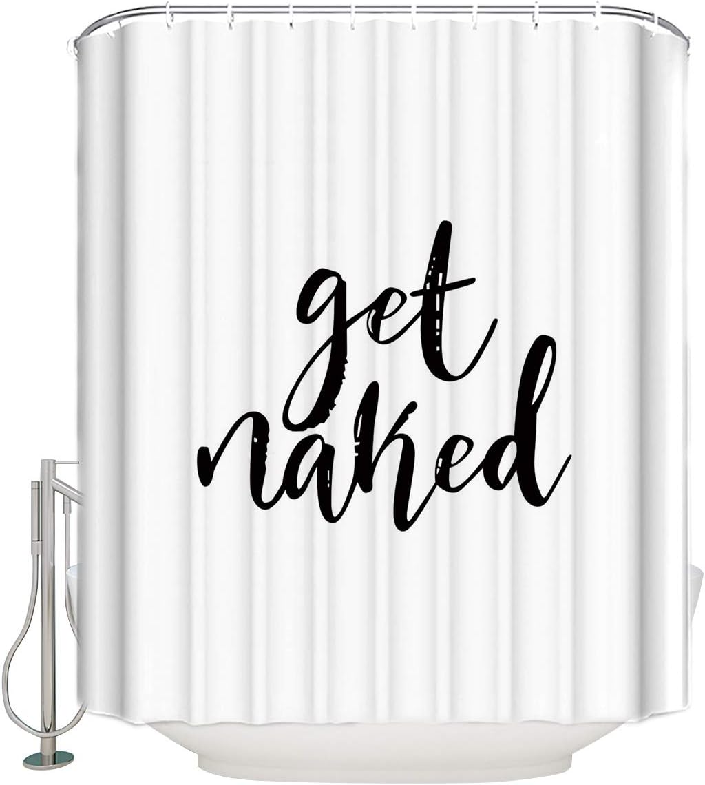 Vandarllin Shower Curtain - Get Naked Black Stripe Bathroom Decor - White with Hooks 60"X72"