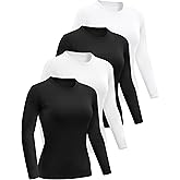 Dalavch 4 Pack Women’s Long Sleeve Basic Shirts Crew Neck Slim Fitted Compression Gym Workout Athletic Underscrubs Tops