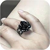 Vintage Red Rose Flower Rings Black Rose Band Rings Punk Gothic Open Statement Adjustable Flower Rings for Women Valentine Halloween Party Jewelry