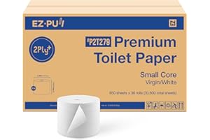 EZPULL EZbrnd Premium 2-Ply Small CORE Toilet Paper/Bath Tissue/Septic Safe/Unscented, FSC Certified White, 36 Rolls x 850 Sheets
