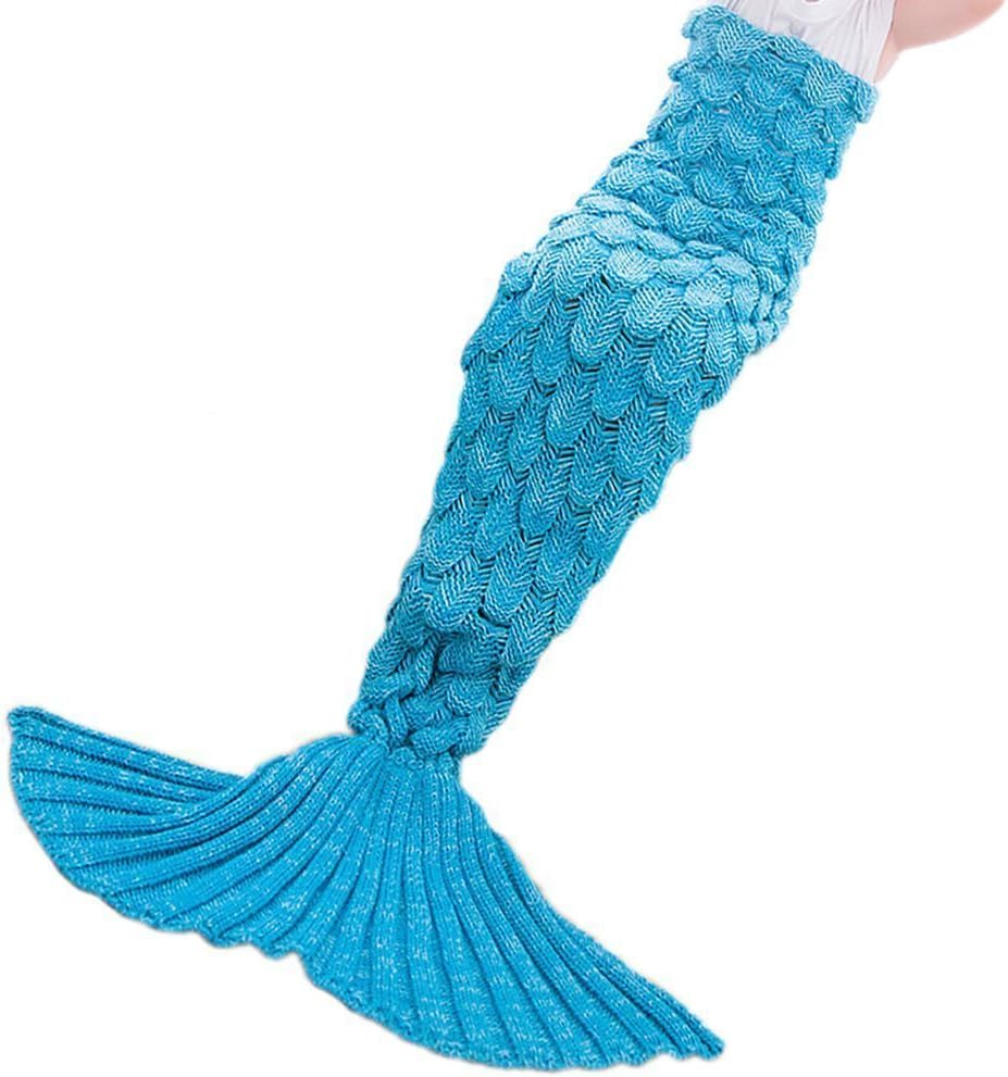 Chomo Handmade Crochet Mermaid Tail Blanket Xmas, Warmer Sofa Quilt Living Room Bedroom Knitted Fish Scales Sleeping Bag for Kids 155x75cm (61.02 inch x29.53 inch)