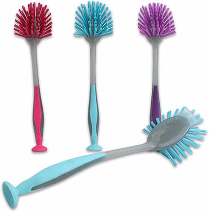 1 Scrub Brush Suction Cup Standing Scrubber Sink Dish