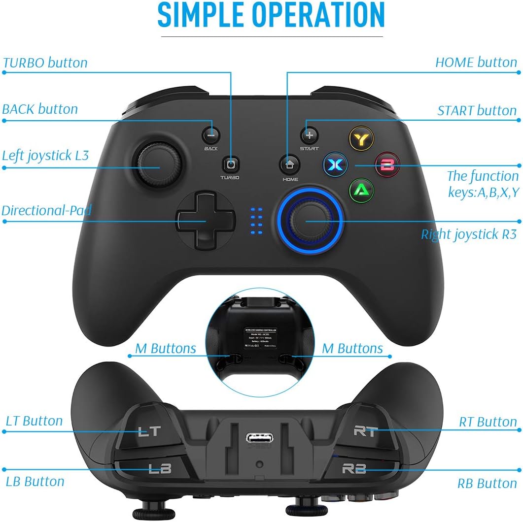 Wireless Gaming Controller, Dual-Vibration Joystick Gamepad Computer Game Controller for PC Windows 7/8/10, PS3,/Switch/TV Box/Laptop/Android Mobile Phones - Black: Computers & Accessories
