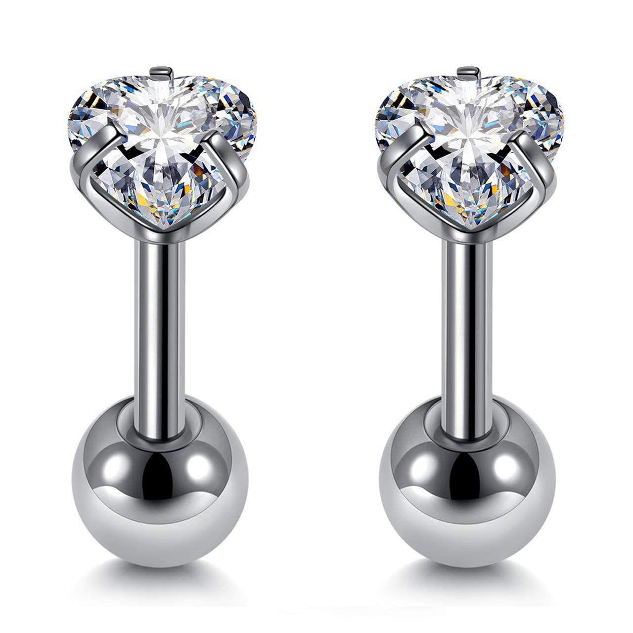 Square Shape Cubic Zirconia Rhinestone Earring Studs Clear Gemstone Stainless Steel Post Back Ball Screw Unisex Helix Cartilage Ear Lobe Small Cute Piercing Jewelry