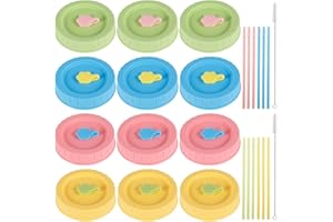 12pcs Colorful Plastic Mason Jar Lids Set Fit for 65mm Mouth Sturdy Silicone Canning Jars Lids with Straw Hole Cleaning Brush