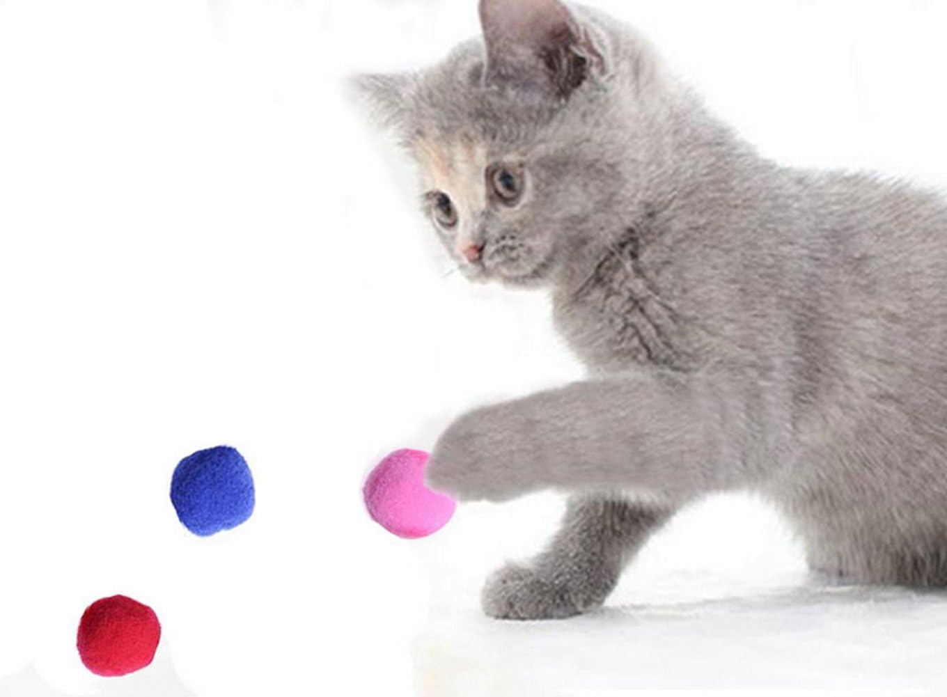 PET SHOW 20pcs/lot 1.5"/3.8cm Cat Toy Balls Soft Kitten Pompon Toys Indoor Cats Interactive Playing Quiet Ball Cats Favorite Toy Assorted 10 Colors : Kitchen & Dining
