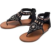 LICWOYAR Women's Flat Sandals Womens Sandals Bohemian Dressy Casual Summer Flats Shoes Open Toe Zipper Beach Sandal