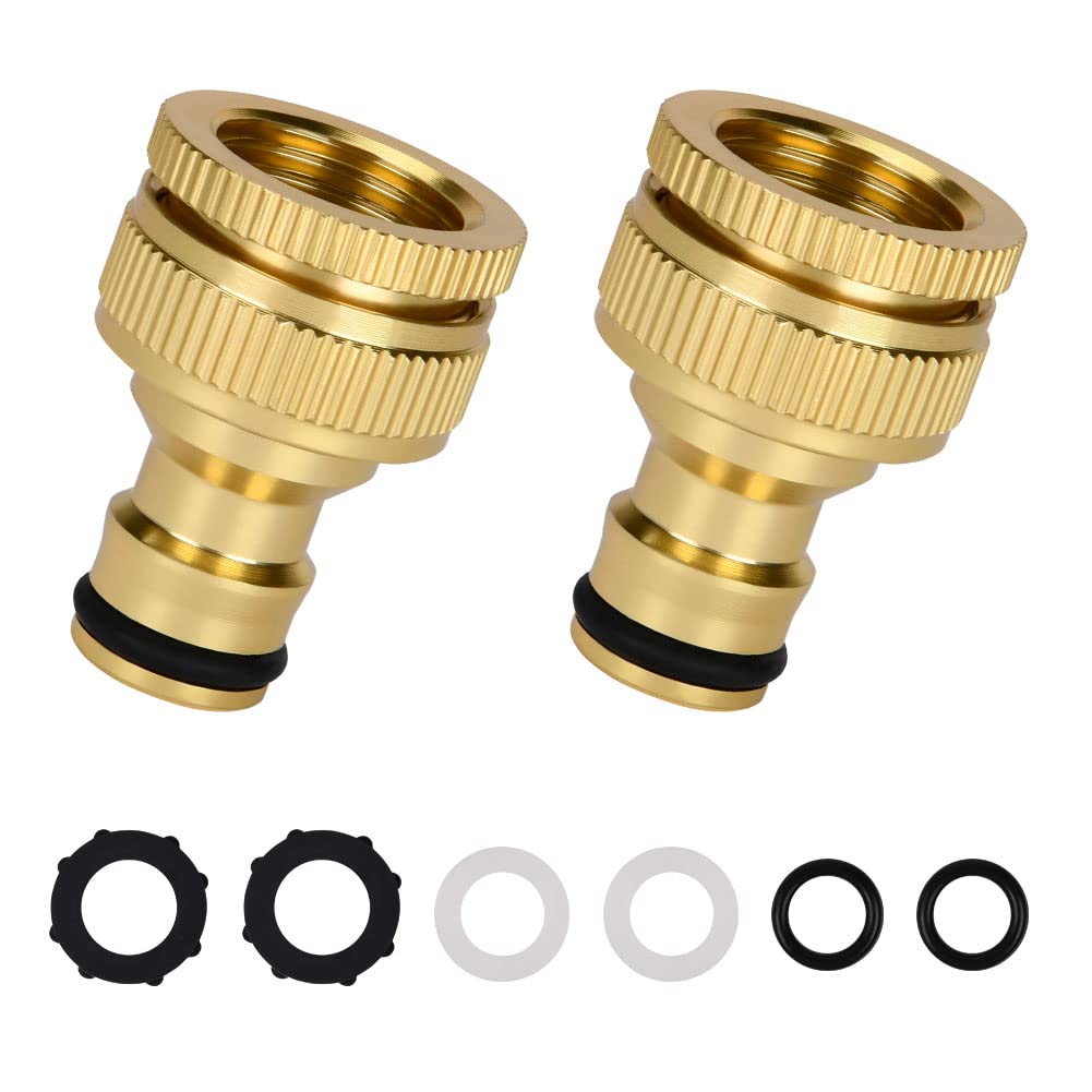 flintronic 2 Pack Threaded Tap Connector Garden Hose Tap Connector, 3/4 inch & 1/2 inch Female Threaded Faucet Adapter for Hosepipe Water Hose End, Irrigation Accessories Car Wash Pipe Fittings