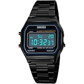SKMEI Watches for Men,Classic Square Ultra Thin Stainless Steel Digital Womens Wrist Watch with Waterproof Luminous LED Light Dual Time Chrono Stopwatch Alarm Unisex Outdoor Sport Watch