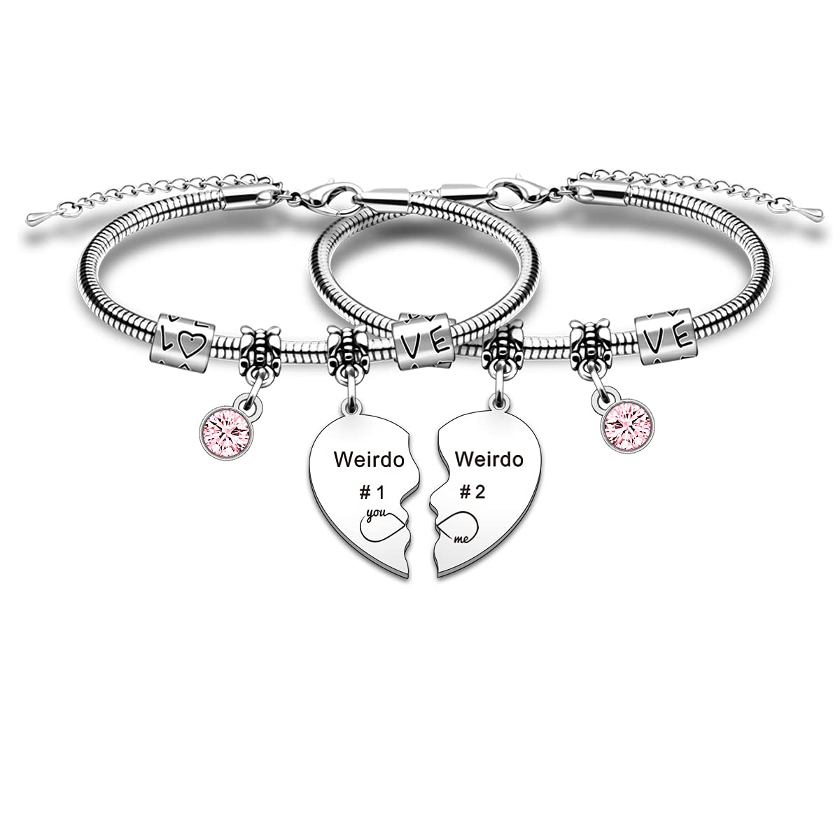 SMARGO 2 Pcs Weirdo 1 Weirdo 2 Charm Best Friend Bracelets Gifts For Girls Women Birthday Christmas Graduation Friendship Jewellery