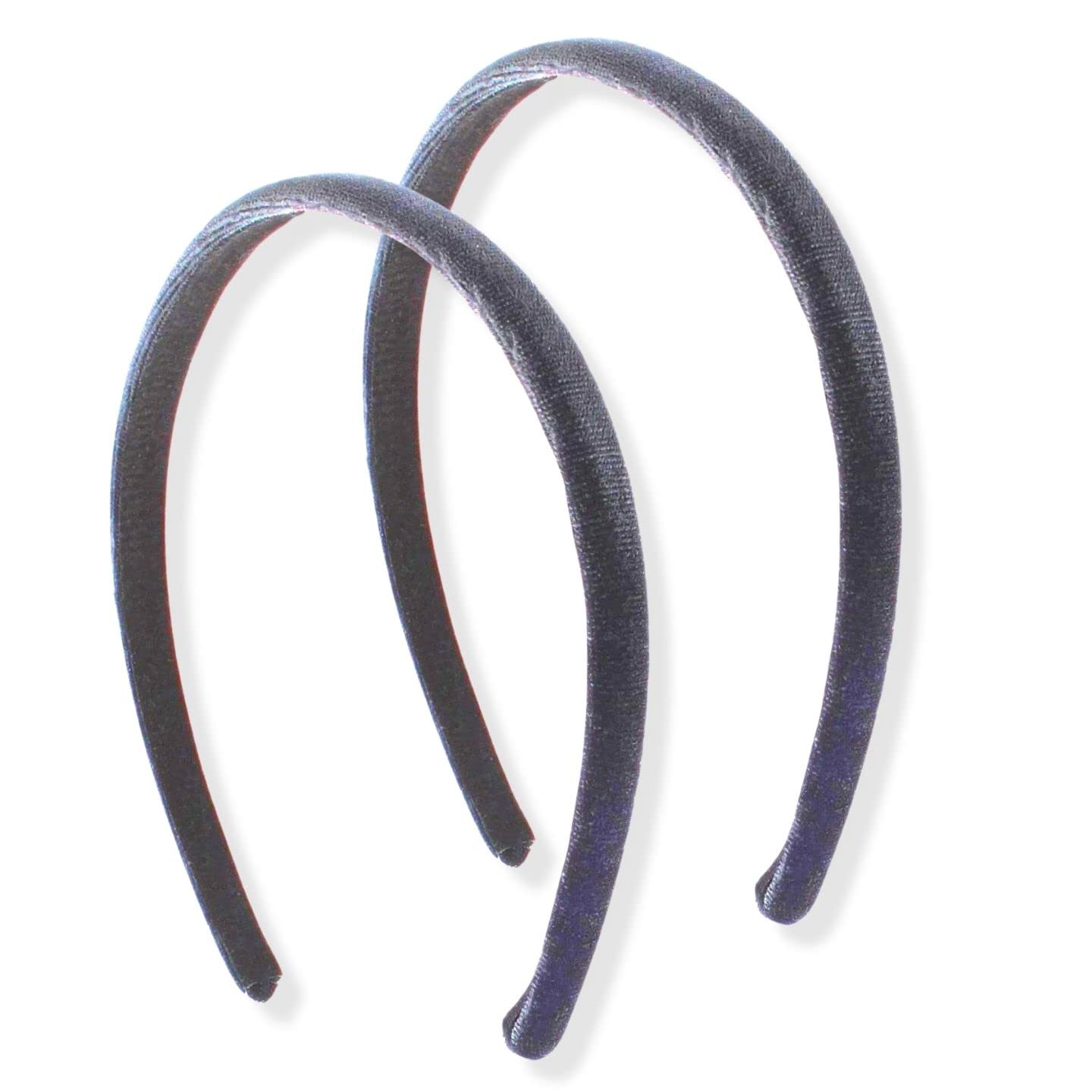 Topkids Accessories 2x Thin Velvet Hair Bands Headbands Alice Bands Head Bands Hairbands Women Adult Girls Wedding Bride Fashion Luxury Comfortable 1cm 0.4" (Grey)