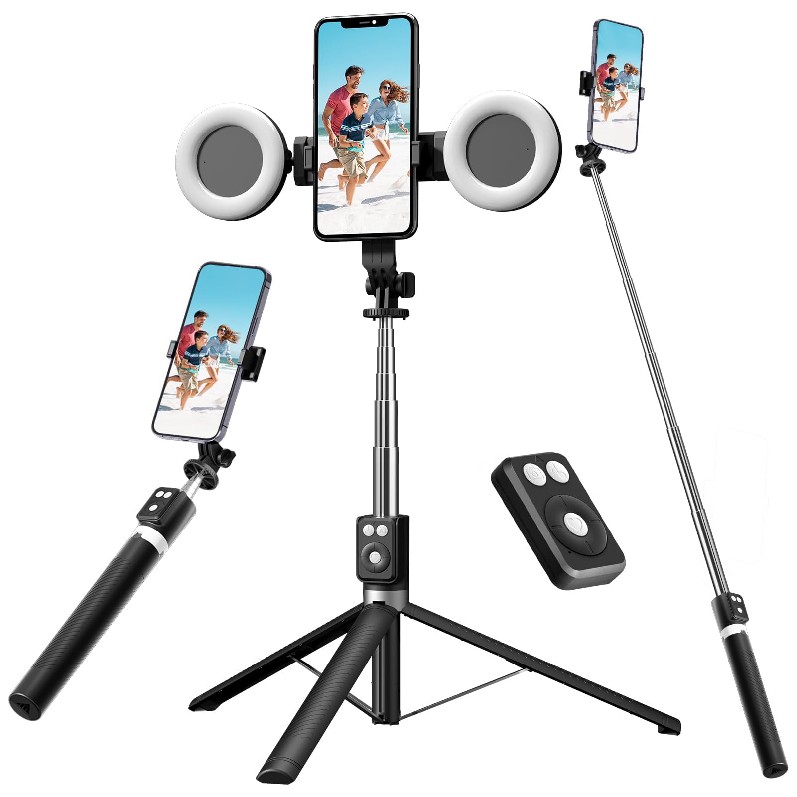 Photo 1 of **USED**Selfie Stick Tripod with Fill Light, Phone Selfie Stick,Durable Stainless Steel Design,Bluetooth Remote Control,and Stable Three-Legged Support for Live Broadcasts,Video Shooting (Black)