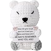 TOYMIS Positive Polar Bear Crochet, Emotional Knitted Polar Bear with Cheer Card Support Crochet Animal Doll for Encouragement Gift Birthday Christmas Stocking Stuffers (for Friends)
