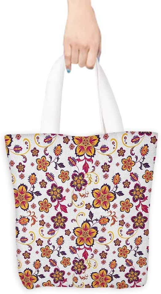 Handbag or crossbody messenger bag,Floral Blossoming Flowers Pattern in Vibrant Colors Ornamental Design Print,Organic Cotton Washable & Eco-friendly Bags,16.5"x19", Yellow Purple Magenta