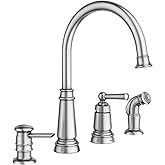 Moen Edison Spot Resist Stainless One-Handle High Arc 4-hole Kitchen Faucet with Side Sprayer and Soap Dispenser, 87042SRS
