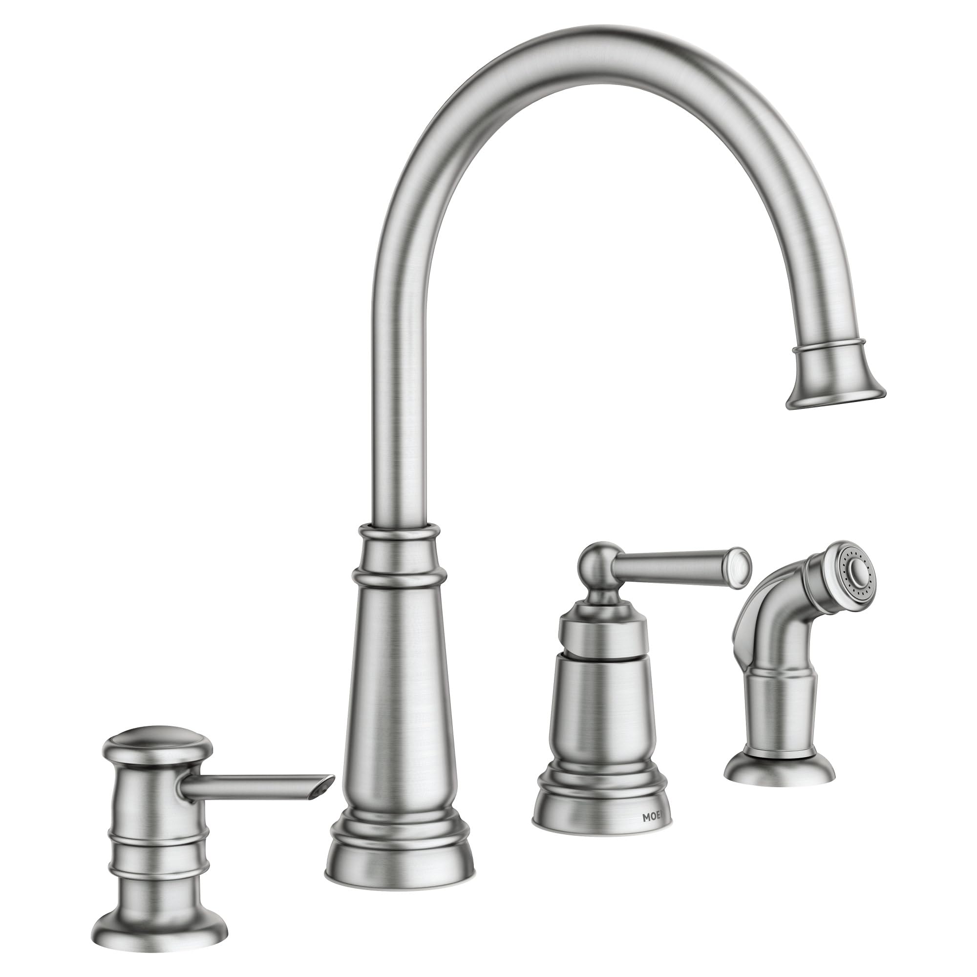 Photo 1 of (SOLD FOR PARTS) Edison Spot Resist Stainless One-Handle High Arc 4-hole Kitchen Faucet with Side Sprayer and Soap Dispenser