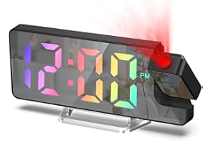 Ankilo 7.9 in Projection Alarm Clock with 180° Rotatable Projector, Digital Clock with 4-Level Brightness, Large Screen, Dual Alarm,12/24H, Temperature Display, Clock for Bedroom Living Room, Colorful