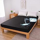 Holawakaka Queen Waterproof Mattress Encasement Protector Black Fitted Sheet Breathable Bed Mattress Pad Cover, 14" Deep Pocket (Black, Queen)