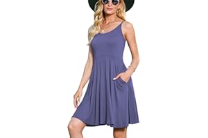 Jouica Women's Summer Casual Loose Beach Strapless Strap Off Shoulder Sleevelesss Dresses with Pocket,Purple Gray,Medium