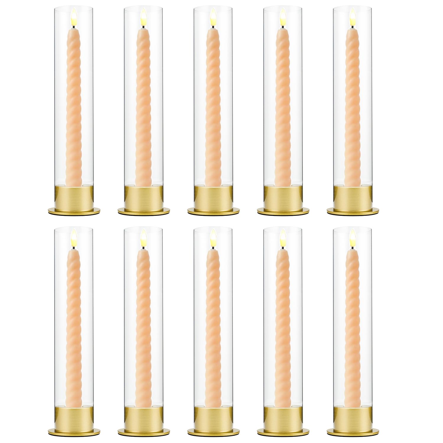 Photo 1 of 10 Set Gold Candle Stick Holder in Bulk for Wedding Centerpiece,Brass Candlestick Holders with Acylic Lampshade for Christmas Party Dining Table Centerpiece Decor candelabros para centros de mesa