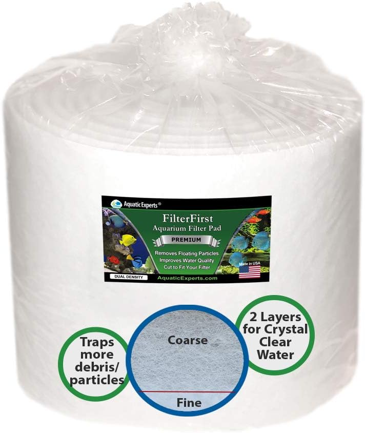 Aquarium Filter Pad – FilterFirst Aquarium Filter Media Roll for Crystal Clear Water - Filter Floss for Fish Tank Filters, 12 by 24 FEET by ⅜ Inches to ½ Inch Thick