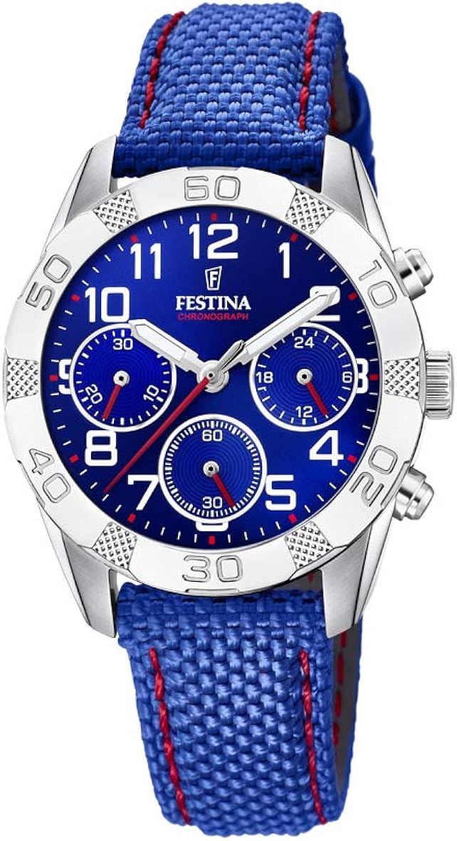 Festina Unisex Child Quartz Watch, Chronograph Display and Leather Strap F20346/2, Blue, 36