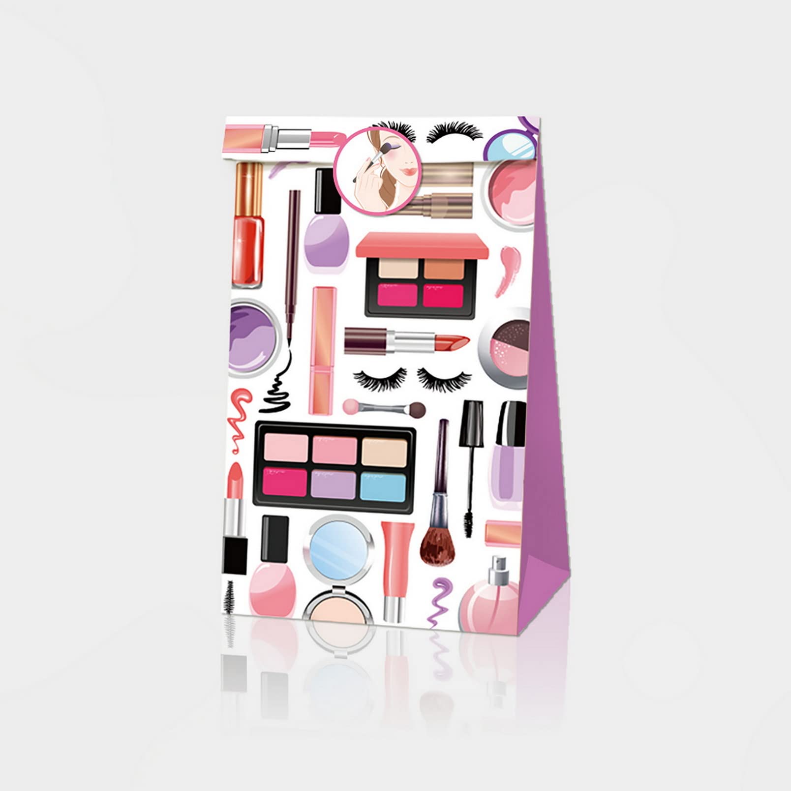 12 Pack Makeup Paper Gift Bags, Makeup Theme Party Gift Bags, Spa Day Makeup Party Gift Bags, Bridal Shower Gift Bags, Birthday Gift Bags, Decoration Loot Treat Bags with Stickers