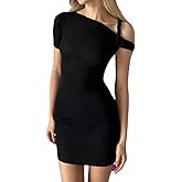 JUMISEE Women's Asymmetrical Twist Knot Mini Dress Sexy One Shoulder Ruched Bodycon Short Dress Slim Fit Party Dresses