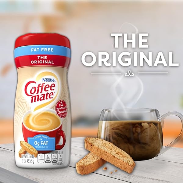 COFFEE MATE 30622 THE ORIGINAL FAT FREE 16 OZ. COFFEE CREAMER (PACK OF 2); STIR IN THE RICH, INDULGENT TASTE ANYTIME FOR A CLASSIC CUP THAT’S NON-DAIRY, LACTOSE-FREE, CHOLESTEROL-FREE & GLUTEN-FREE