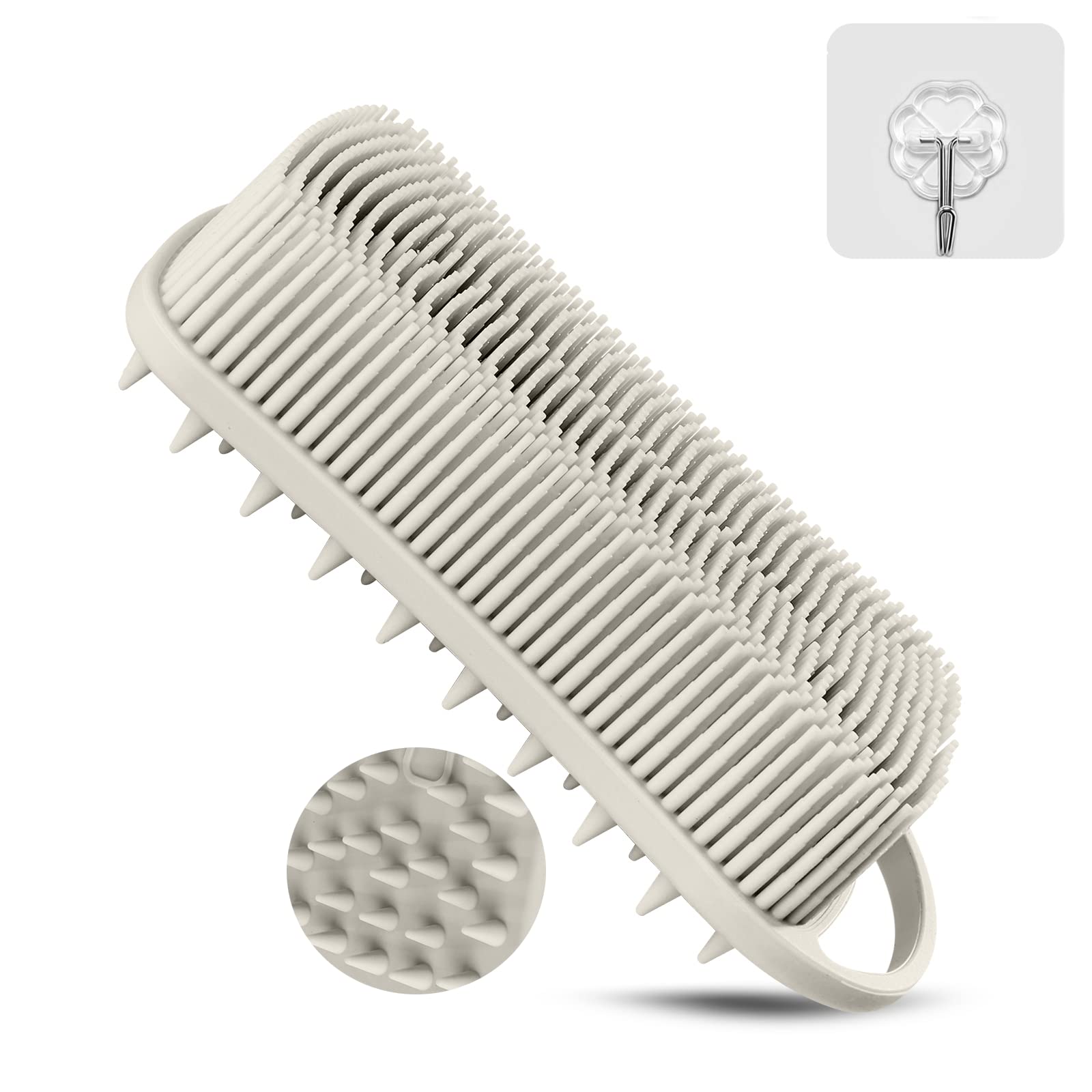 Silicone Body Scrubber, Gentle Exfoliating Scrub Brush with 22mm Soft Bristles, Deep Cleansing & Scalp Massage, Non-Slip Ergonomic Design, Fast Drying, Travel-Friendly for Shower Bath