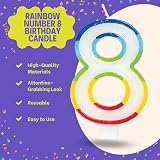Unique Vibrant Rainbow Border Number 8 Birthday Candle 7cm x 12cm view 4