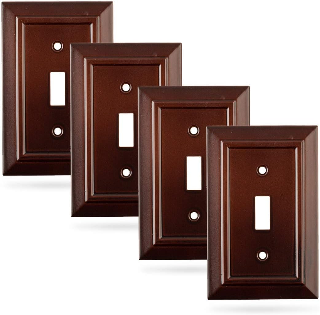 Pack of 4 Wall Plate Outlet Switch Covers by SleekLighting | Decorative Dark Brown Mahogany Look | Variety of Styles: Decorator/Duplex/Toggle / & Combo | Size: 1 Gang Toggle - - 