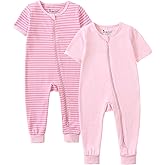 Jimonda Baby Sleeper Rompers,Unisex Boys Girls Zip-Front Pajamas One-Piece Footless Outfit 0-24 Months (Pack of 2