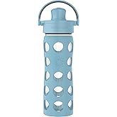 Lifefactory 16-Ounce Glass Water Bottle with Active Flip Cap and Protective Silicone Sleeve, Denim