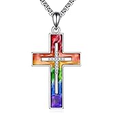 Pride Cross Necklace Sterling Silver 925 Rainbow Cross Necklace Lesbian Gay Pendant Necklaces Lgbt Colorful Jewelry Pride Month Gifts For Women Men Unisex