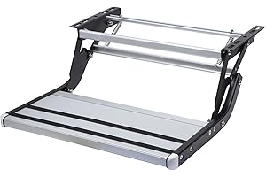 GARFATOLRV RV Step Camper Stair Folding Manual Single Drop Down Steps Collapsible Aluminum Solid RV Door Entry Bottom Step Heavy Duty Safety Platform Easy to Install 21.65''W(Silver)