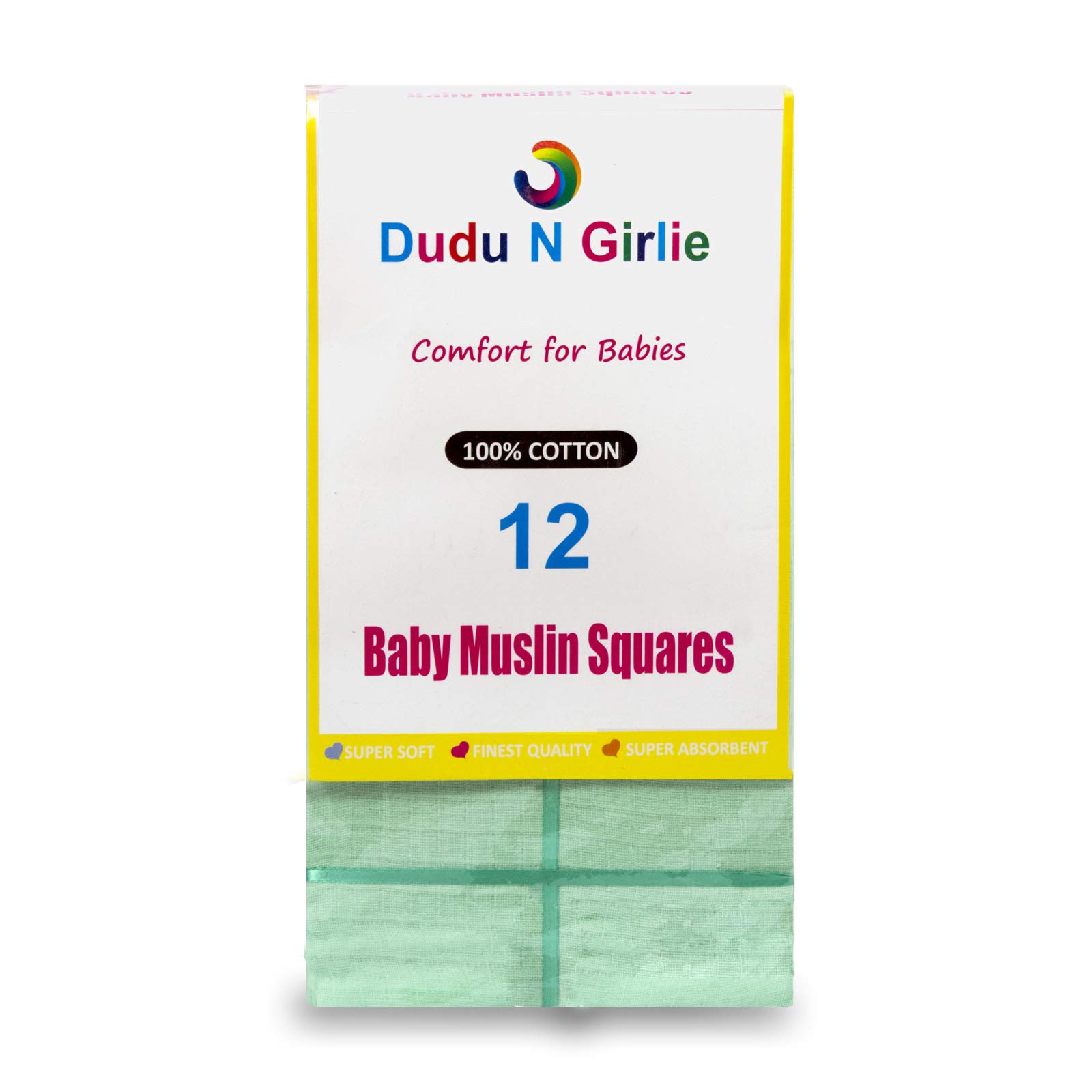 12 x PREMIUM QUALITY BABY MUSLIN SQUARES 100% COTTON, 70 X 70 CM approx, SUPERSOFT , MADE IN EU (MINT) (Packing May Vary)