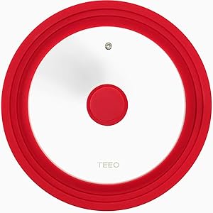 Universal Silicone Glass Lid for Pots and Pans with Tempered Glass and Food Safe Silicone Rim - Cool-Touch Handle Steam Vent Dishwasher Safe - Multi Sized Lids (24/26/28cm, Red)