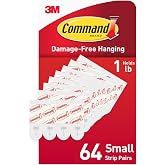 Command Indoor Small Replacement Strips, 64 Strips | Replacement Strips, Holds up to 1 lb, Damage Free Wall Hanging, Re-Hang Small Hooks for Home Decor and Wall Decor